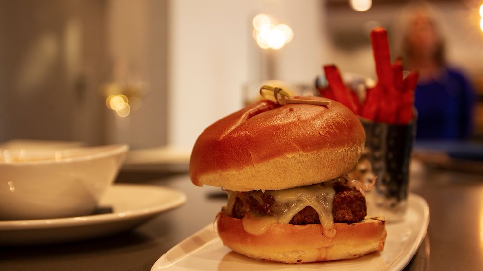 Burger at our Akron hotel bar